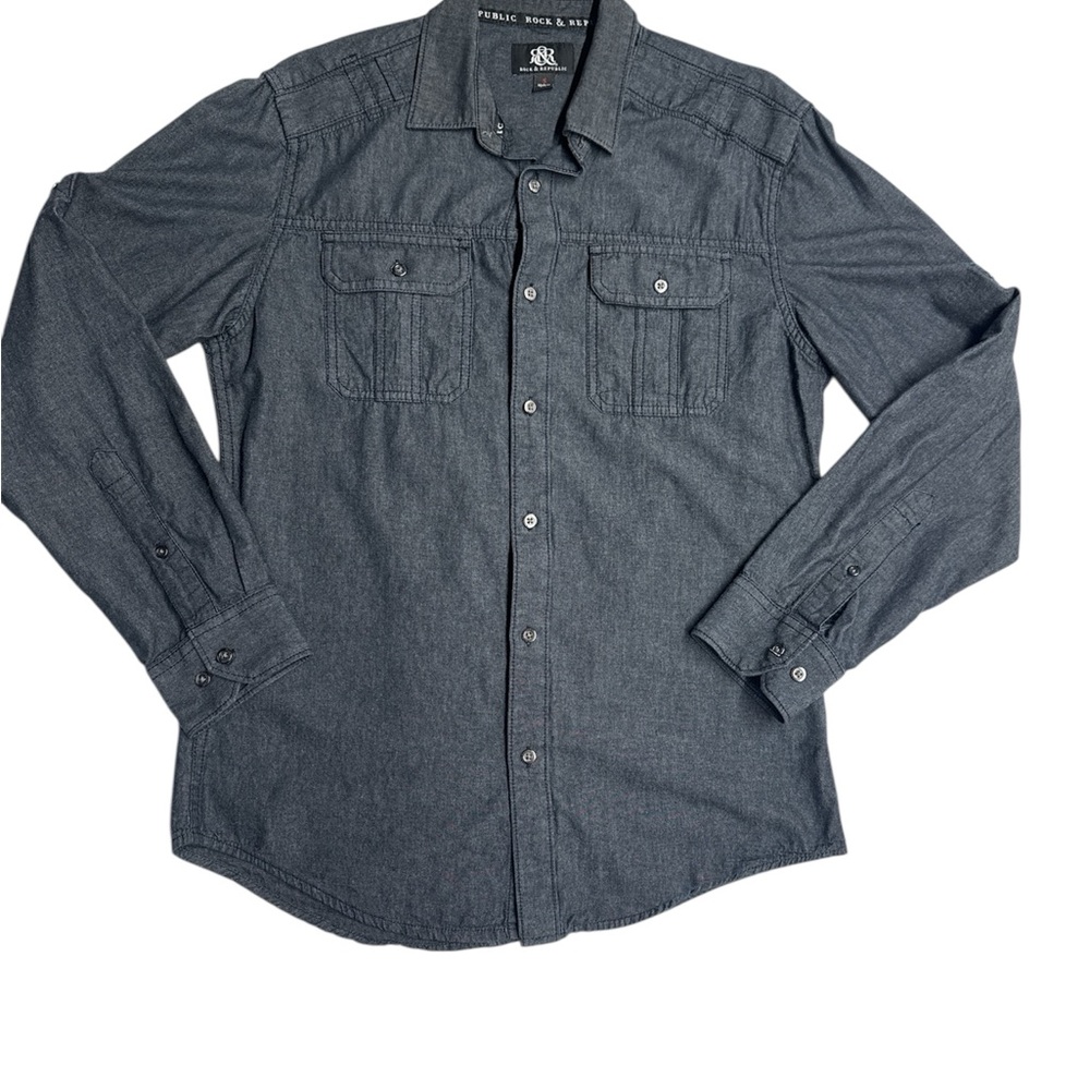 Y2K Men’s Rock Republic Mens Charcoal Gray Button Up Shirt Size:Small 100%cotton